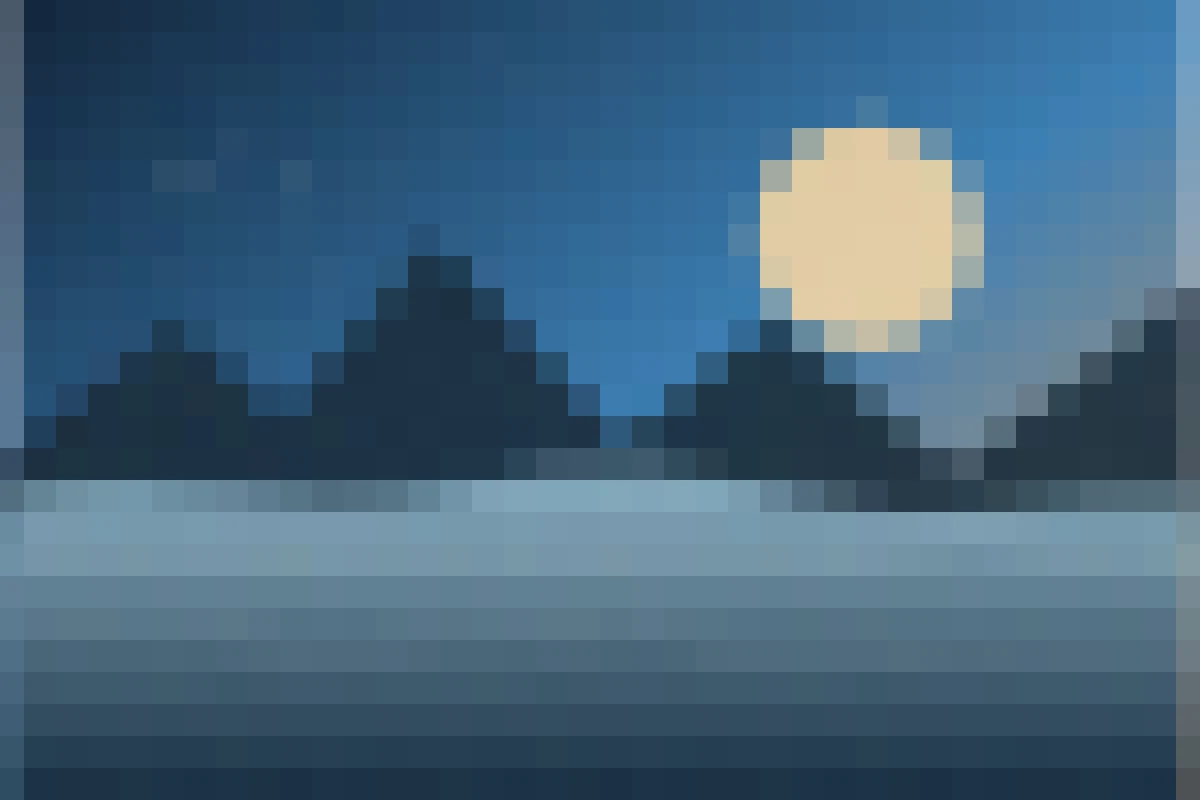 Landscape pixelated with strong thirty-two pixel blocks